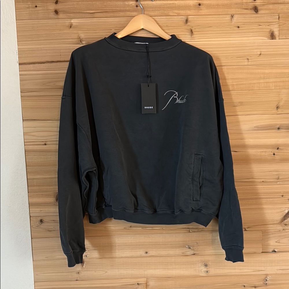 Rhude Black Crewneck Sweater with Ribbed Cuffs